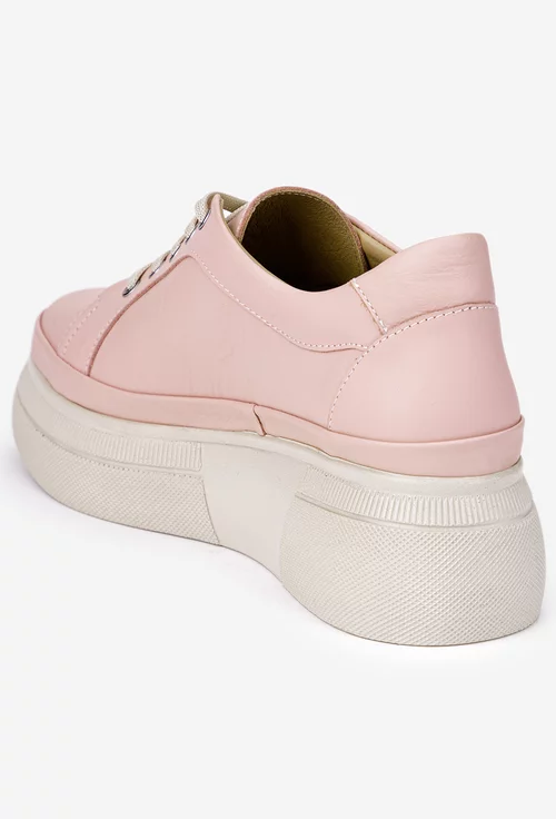 Pantofi dama din piele naturala roz pudra cu talpa inalta