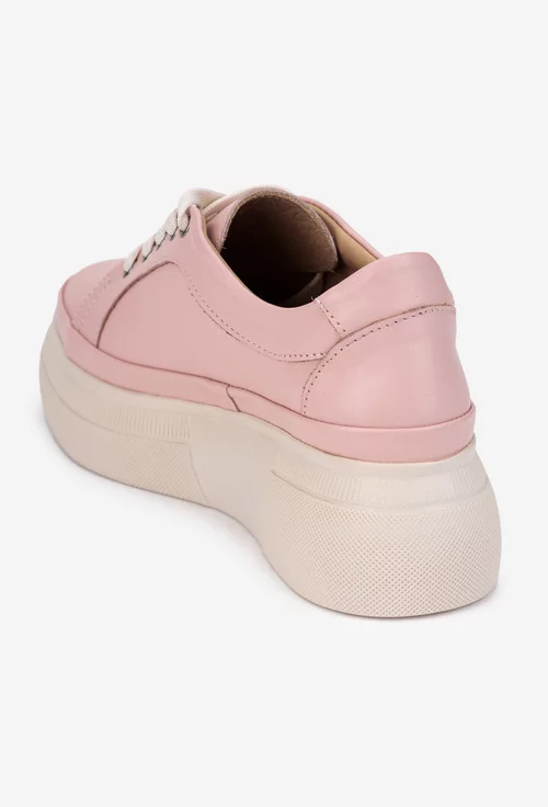 Pantofi dama din piele naturala roz pudra cu talpa inalta