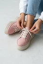 Pantofi dama din piele naturala roz pudra cu talpa inalta