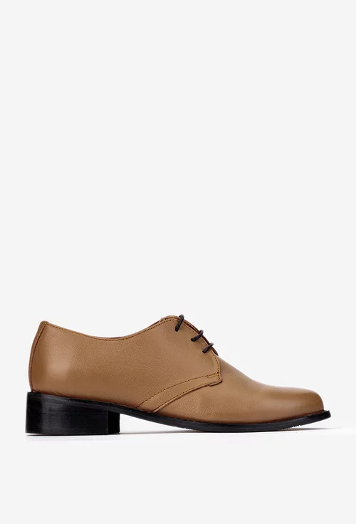 Pantofi dama din piele naturala taupe cu siret