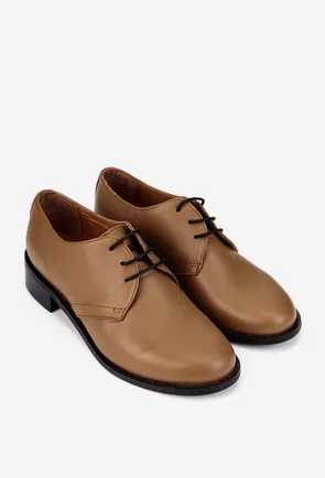 Pantofi dama din piele naturala taupe cu siret