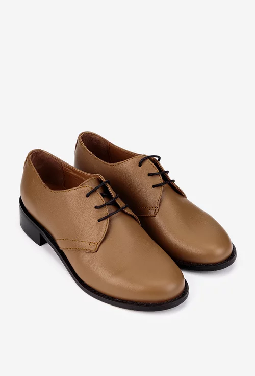 Pantofi dama din piele naturala taupe cu siret