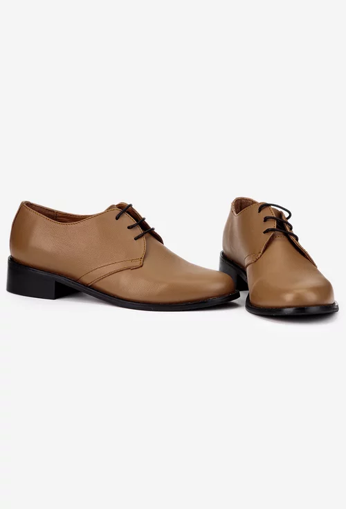 Pantofi dama din piele naturala taupe cu siret