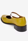 Pantofi dama din piele naturala verde cu bareta aurie