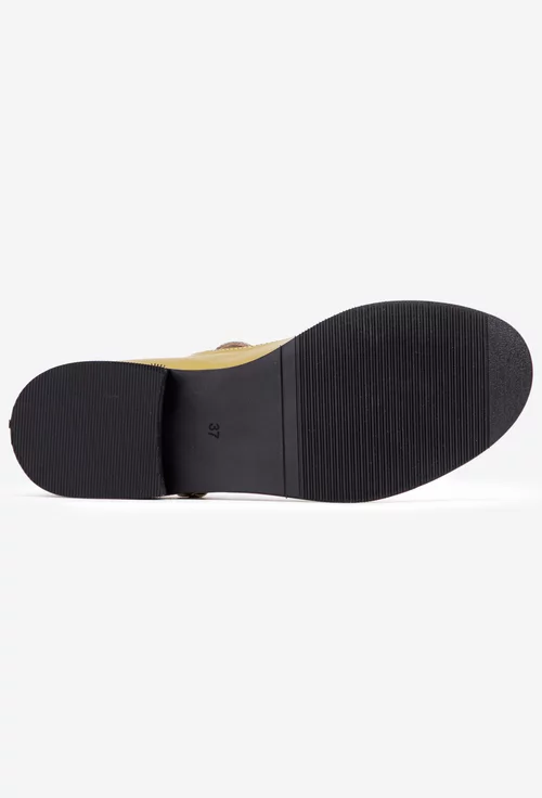 Pantofi dama din piele naturala verde cu bareta aurie