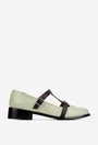 Pantofi dama din piele naturala verde cu barete negre