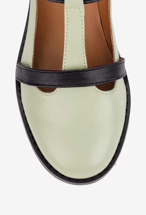 Pantofi dama din piele naturala verde cu barete negre