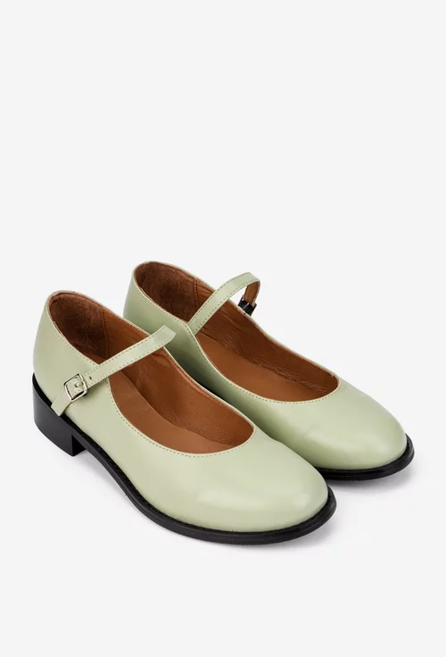 Pantofi dama din piele naturala verde deschis