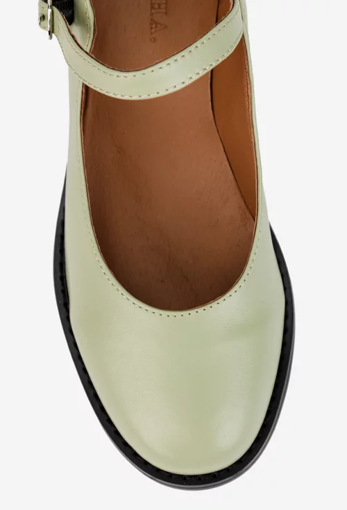 Pantofi dama din piele naturala verde deschis