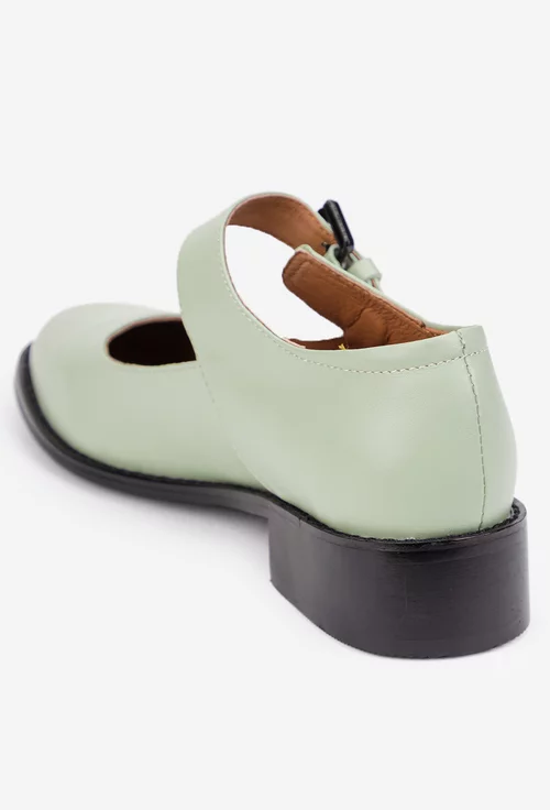 Pantofi dama din piele naturala verde deschis cu bareta