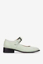 Pantofi dama din piele naturala verde deschis cu bareta