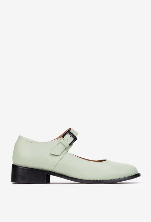 Pantofi dama din piele naturala verde deschis cu bareta