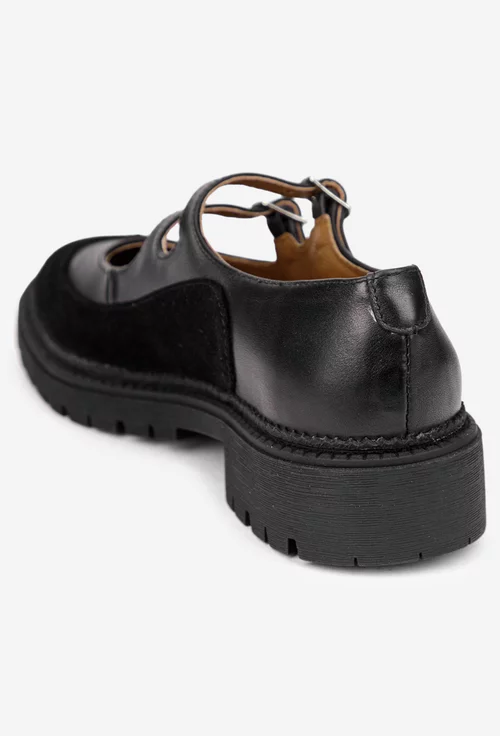 Pantofi dama din piele neagra cu barete