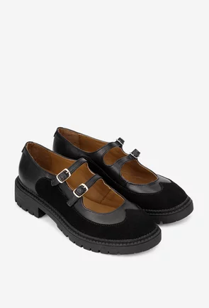 Pantofi dama din piele neagra cu barete