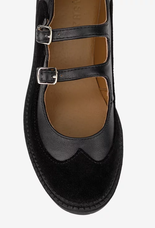 Pantofi dama din piele neagra cu barete