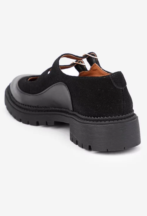 Pantofi dama din piele neagra cu barete