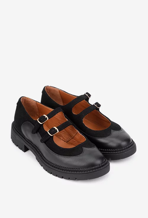 Pantofi dama din piele neagra cu barete