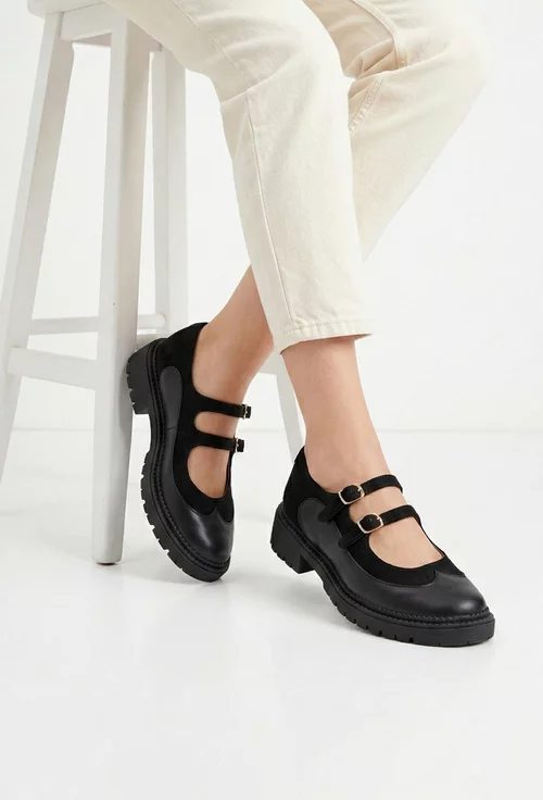 Pantofi dama din piele neagra cu barete