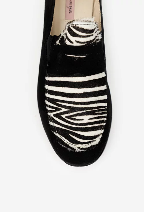 Pantofi dama din piele neagra cu detalii albe picture - 6