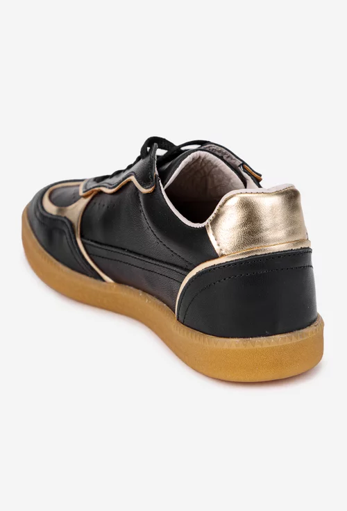 Pantofi dama din piele neagra cu detalii aurii