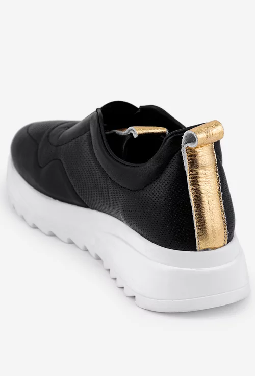 Pantofi dama din piele neagra cu detalii aurii