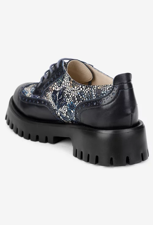 Pantofi dama din piele neagra cu detalii colorate