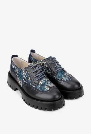 Pantofi dama din piele neagra cu detalii colorate