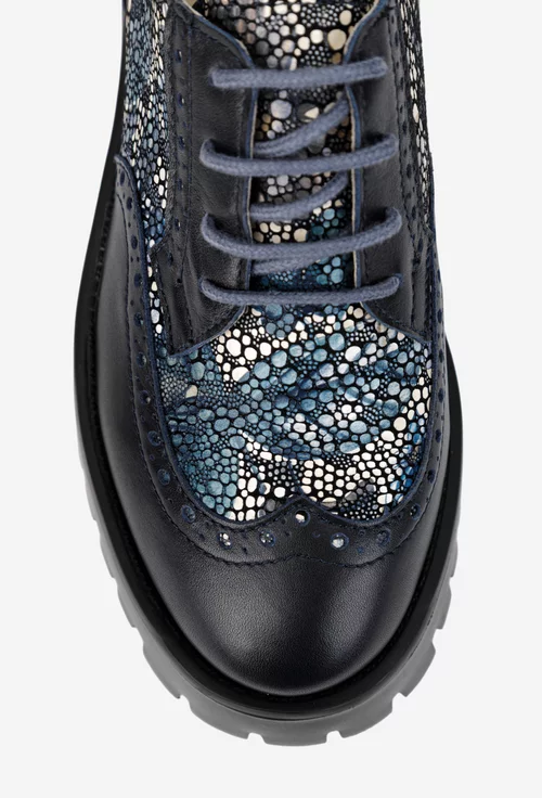 Pantofi dama din piele neagra cu detalii colorate