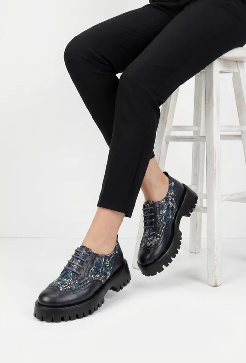 Pantofi dama din piele neagra cu detalii colorate