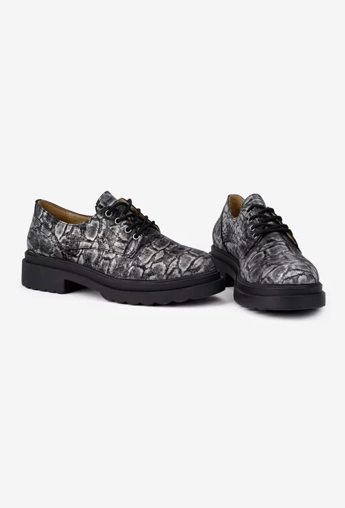 Pantofi dama din piele neagra cu imprimeu