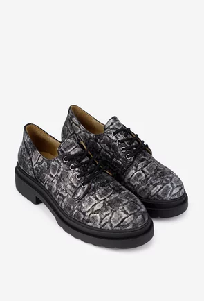 Pantofi dama din piele neagra cu imprimeu