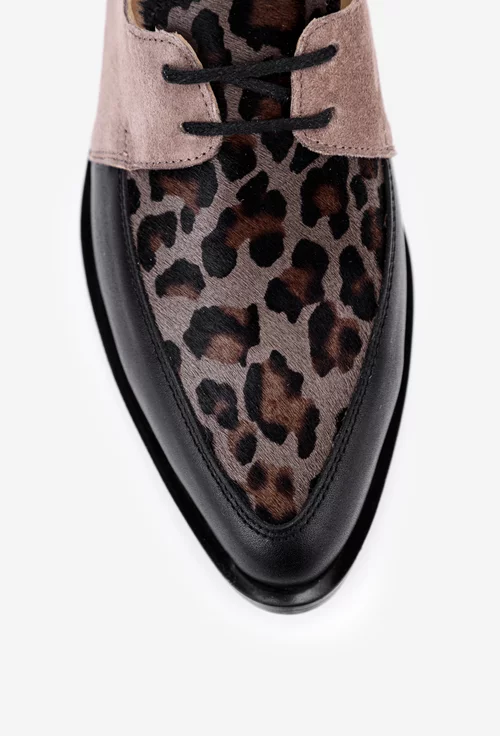 Pantofi dama din piele neagra cu insertii colorate deosebite