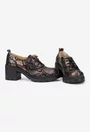 Pantofi dama din piele neagra cu model auriu