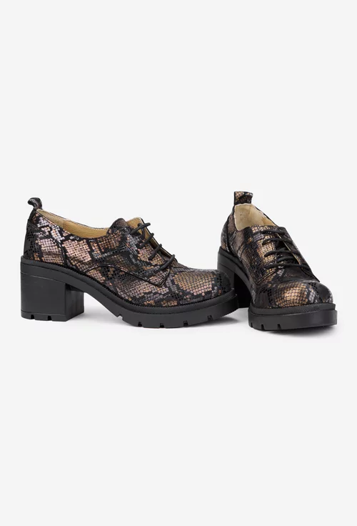 Pantofi dama din piele neagra cu model auriu