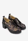 Pantofi dama din piele neagra cu model auriu