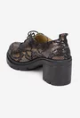 Pantofi dama din piele neagra cu model auriu