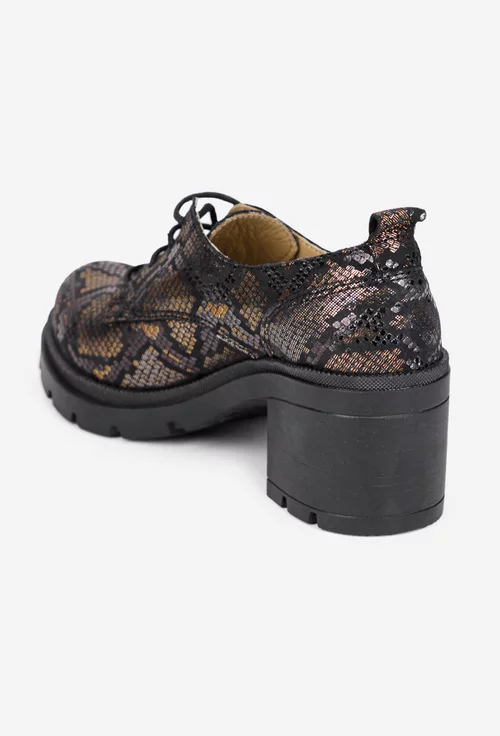 Pantofi dama din piele neagra cu model auriu