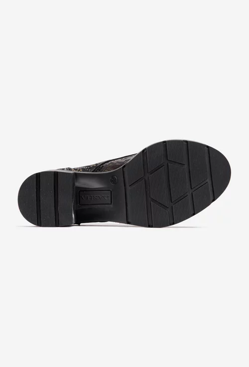 Pantofi dama din piele neagra cu model auriu