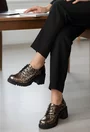 Pantofi dama din piele neagra cu model auriu
