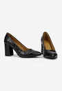 Pantofi dama din piele neagra cu model si toc deosebit