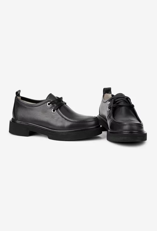 Pantofi dama din piele neagra cu siret