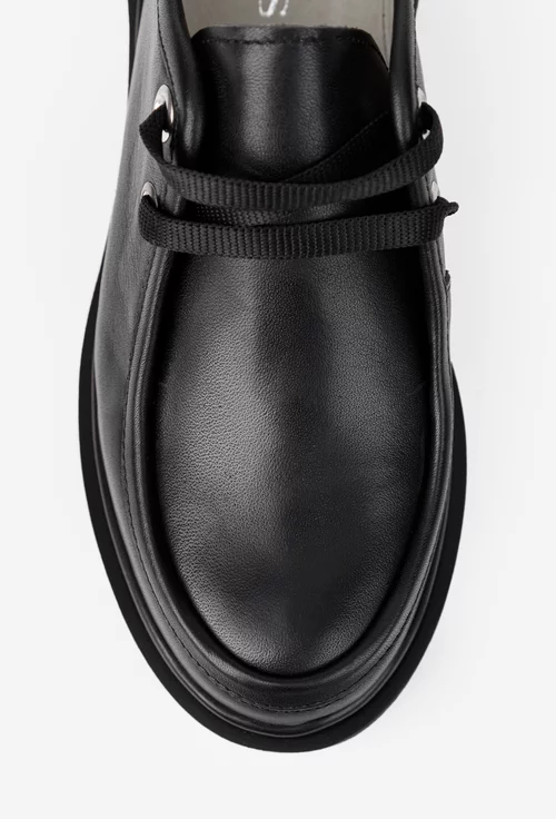 Pantofi dama din piele neagra cu siret