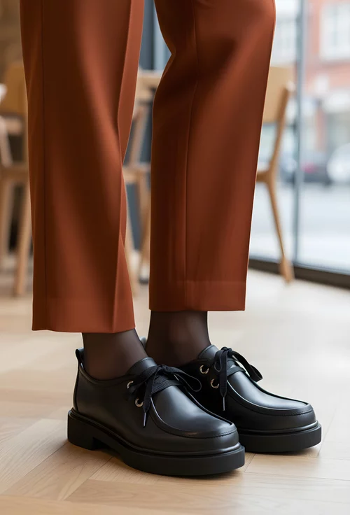 Pantofi dama din piele neagra cu siret