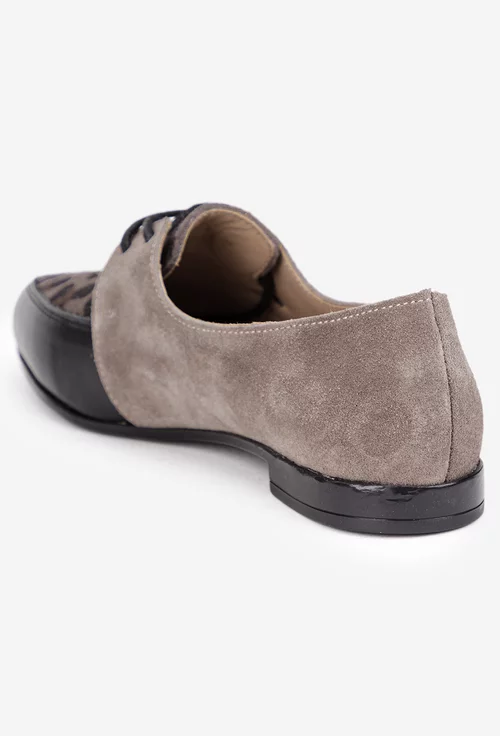 Pantofi dama din piele taupe cu neagru si imprimeu animal print