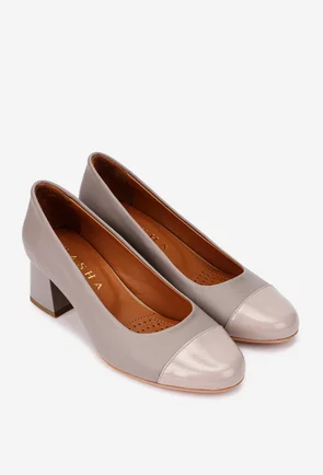 Pantofi dama din piele taupe cu toc