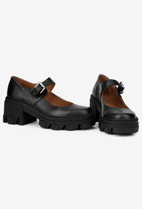 Pantofi dama din piele texturata neagra