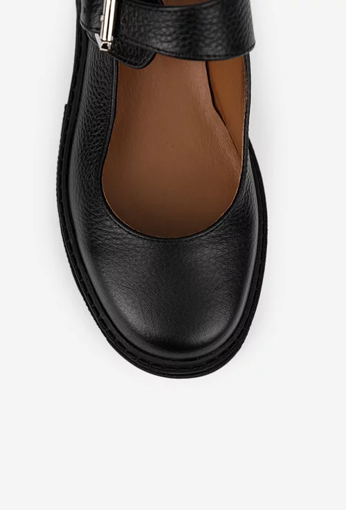 Pantofi dama din piele texturata neagra