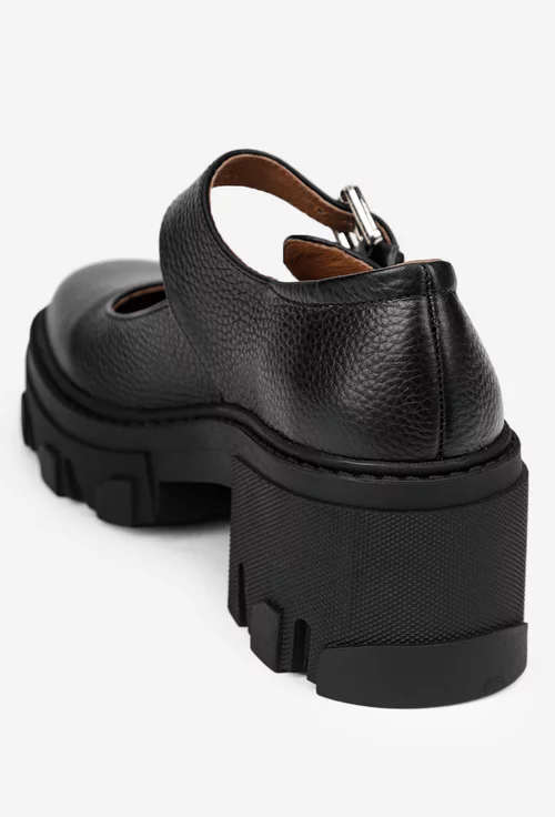 Pantofi dama din piele texturata neagra