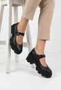 Pantofi dama din piele texturata neagra