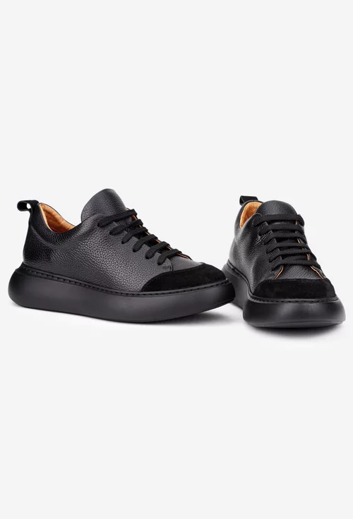 Pantofi dama din piele texturata neagra
